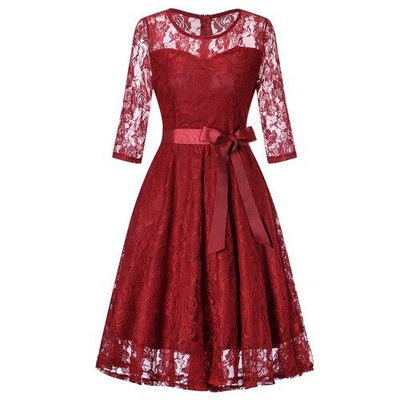 Robe vintage soirée manches longues rouge