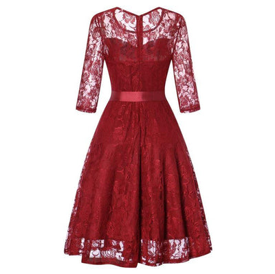 Robe vintage soirée manches longues rouge