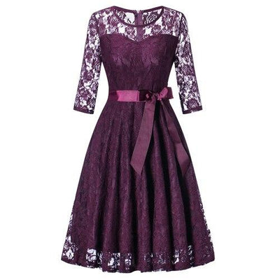 Robe vintage soirée manches longues violet