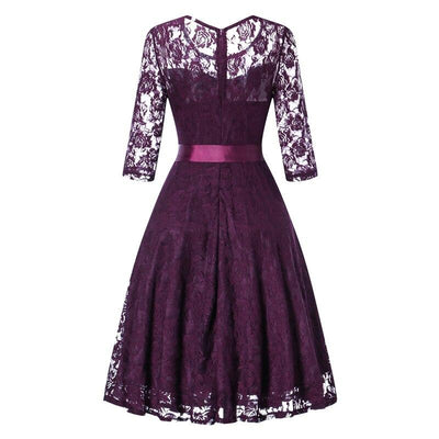 Robe vintage soirée manches longues violet