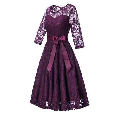 Robe vintage soirée manches longues violet