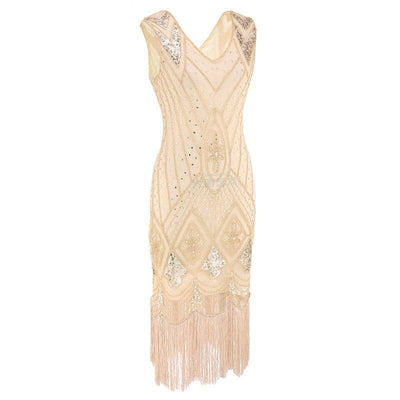 Robe Vintage Années 20 Sequins Beige