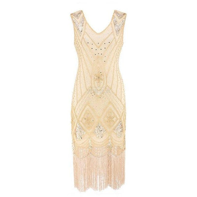 Robe Vintage Années 20 Sequins Beige