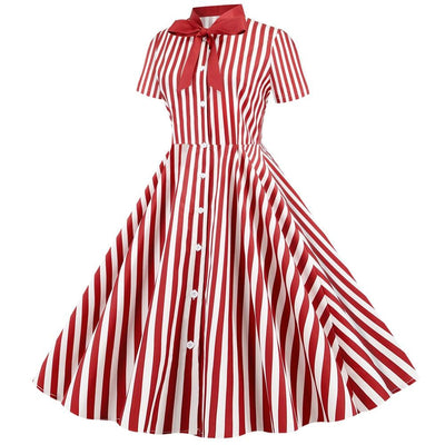 Robe Vintage Rétro Rayures Rouge