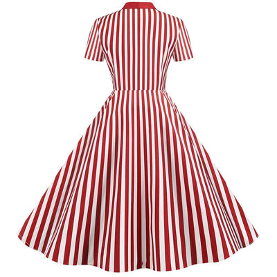 Robe Vintage Rétro Rayures Rouge