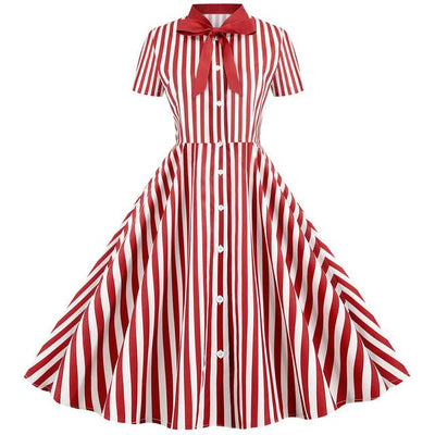 Robe Vintage Rétro Rayures Rouge
