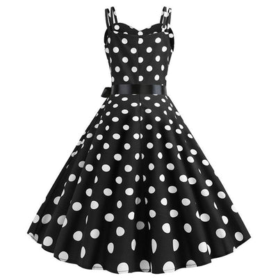 Robe Vintage Rockabilly Noir Pois Blancs