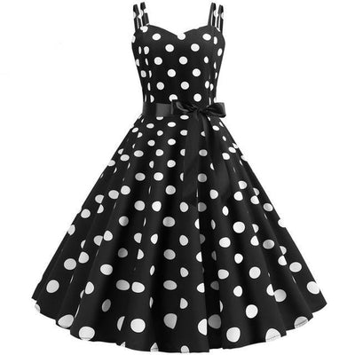 Robe Vintage Rockabilly Noir Pois Blancs
