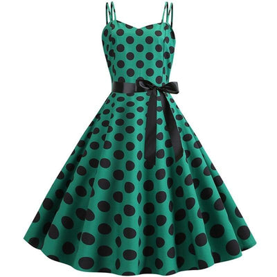 Robe Vintage Rockabilly Vert pois