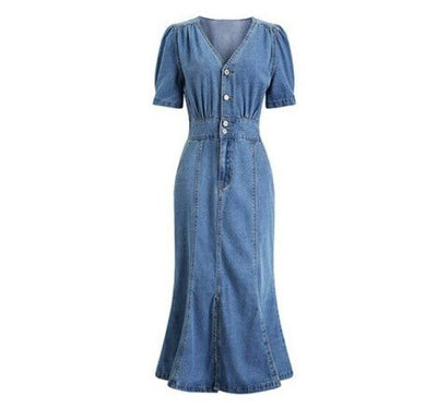Vintage Robe Out-fit Années 40 Bleu