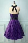 Robe dos nu violet à pois noirs