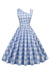 Robe asymétrique vintage à plaid bleu