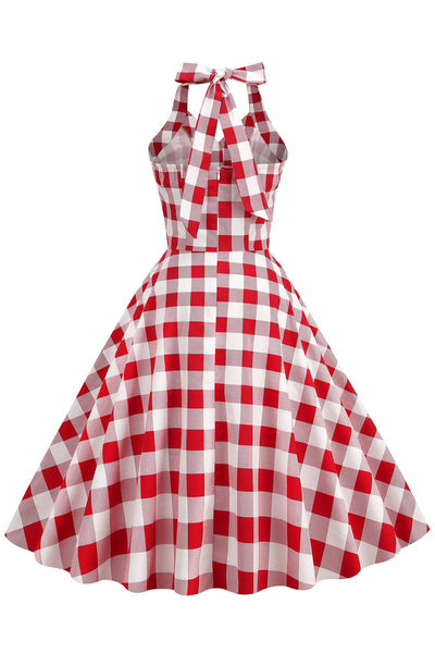 Robe Trapèze Rouge Plaid Vintage des années 1950