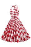 Robe Trapèze Rouge Plaid Vintage des années 1950