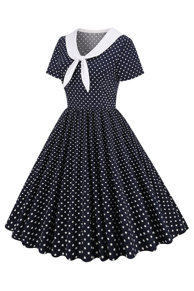 Robe à pois noir et blanc vintage avec Nœud Papillon