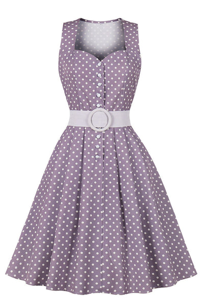 Robe à Pois Violet des années 50 avec Ceinture