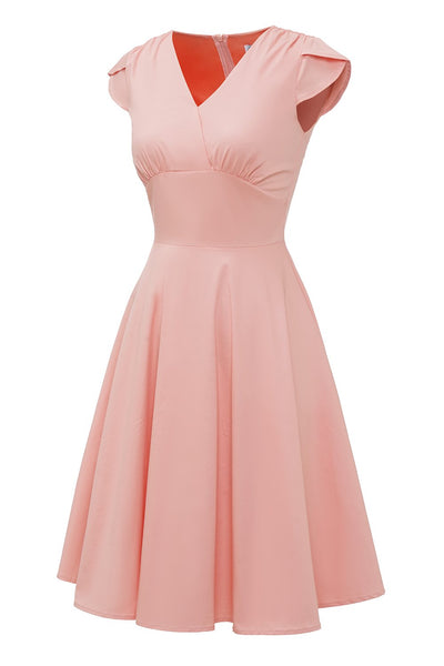 Robe Vintage Rose avec Col en Cœur