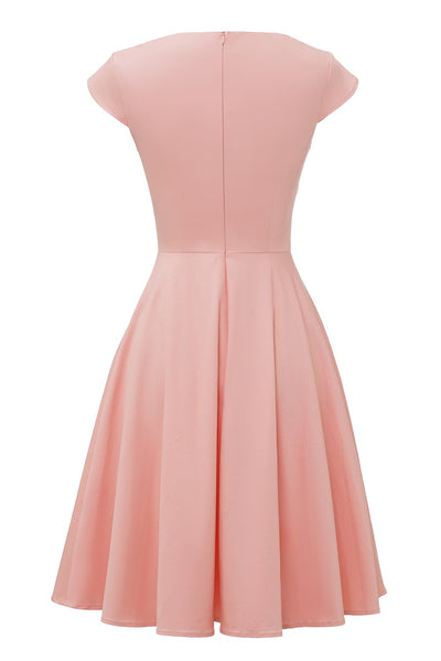 Robe Vintage Rose avec Col en Cœur