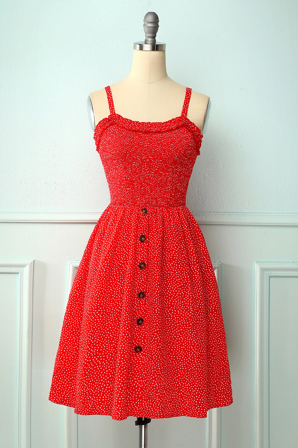 Robe à fleurs rouge vintage avec bouton