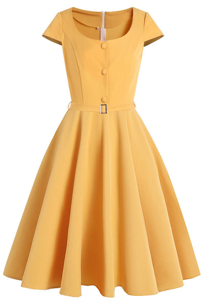 Robe Midi Jaune Vintage des années 1950