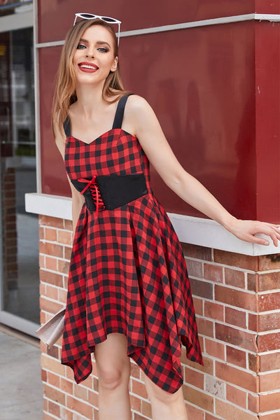 Robe Rouge et Noir Plaid Vintage