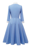 Robe Bleue en Trapèze Vintage avec Nœud Papillon