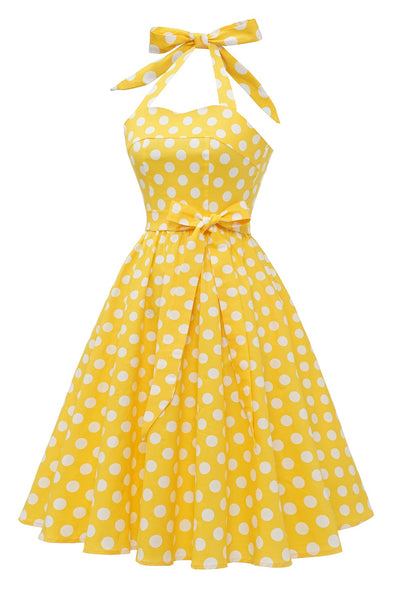 Robe vintage à pois jaune Pin Up