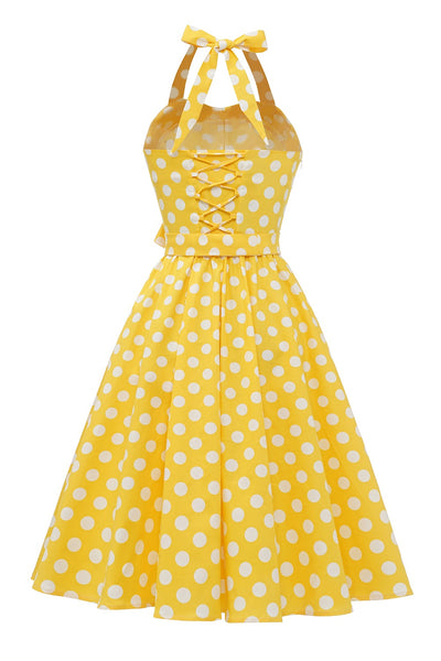 Robe vintage à pois jaune Pin Up