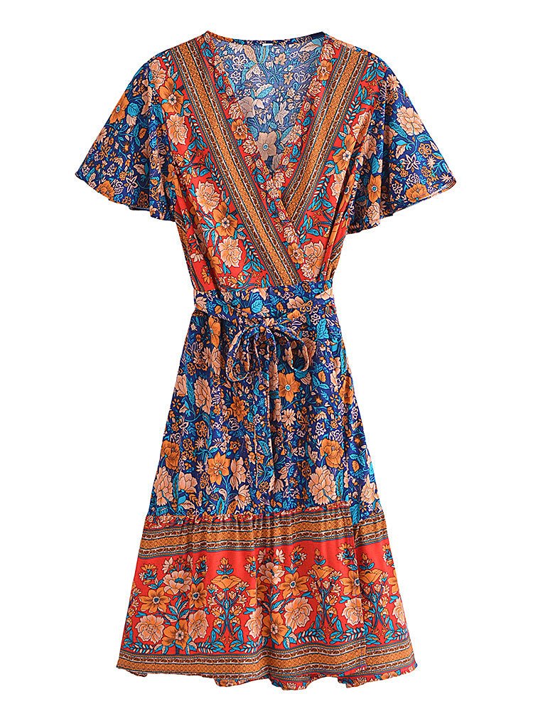 Robe Orange et Bleue Fleurie Année 70 Fille