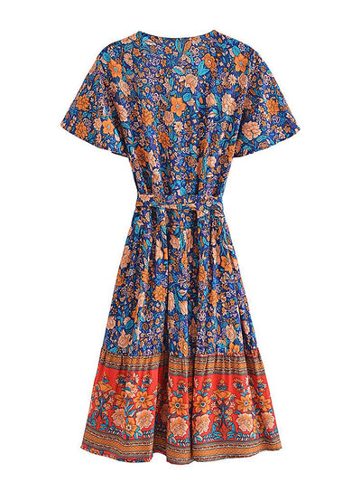 Robe Orange et Bleue Fleurie Année 70 Fille