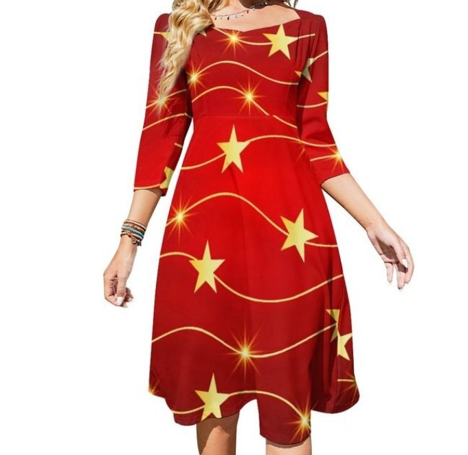 Robe Rouge à Étoiles Femme Année 70 Vintage Disco