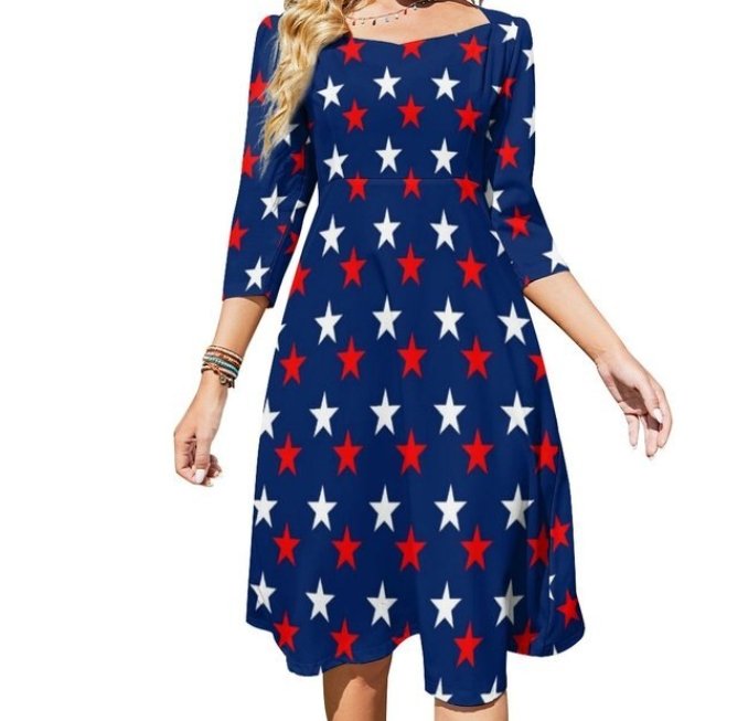 Robe Bleu Foncé à Étoiles Femme Année 70 Vintage Grande Taille