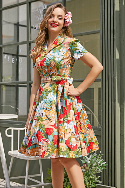 Robe Vintage à Imprimé Été