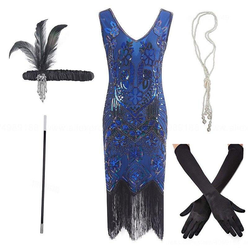 Gatsby Robe de Soirée Année 20 Bleu