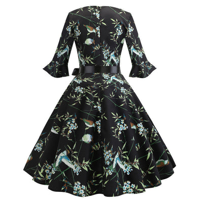 Robe Vintage Hiver Noire Fleurs