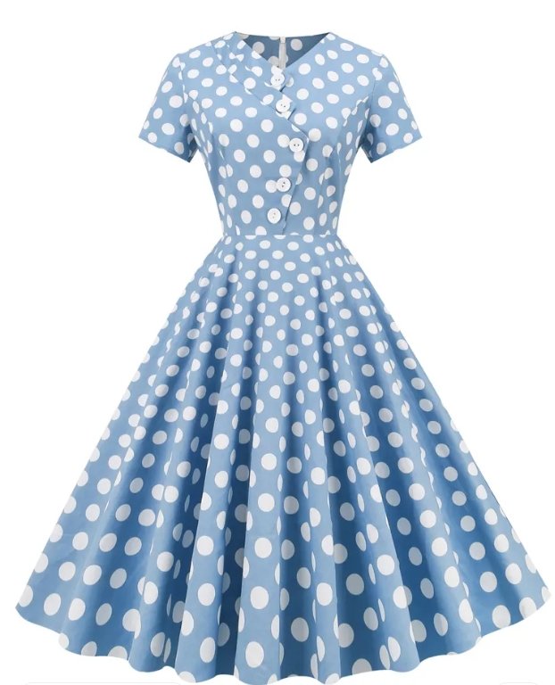 Robe à Pois Vintage Bleu Ouverte