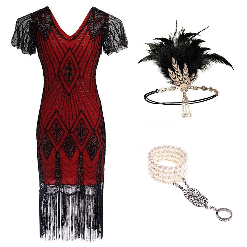 Robe Année 20 Prohibition Rouge et Noire