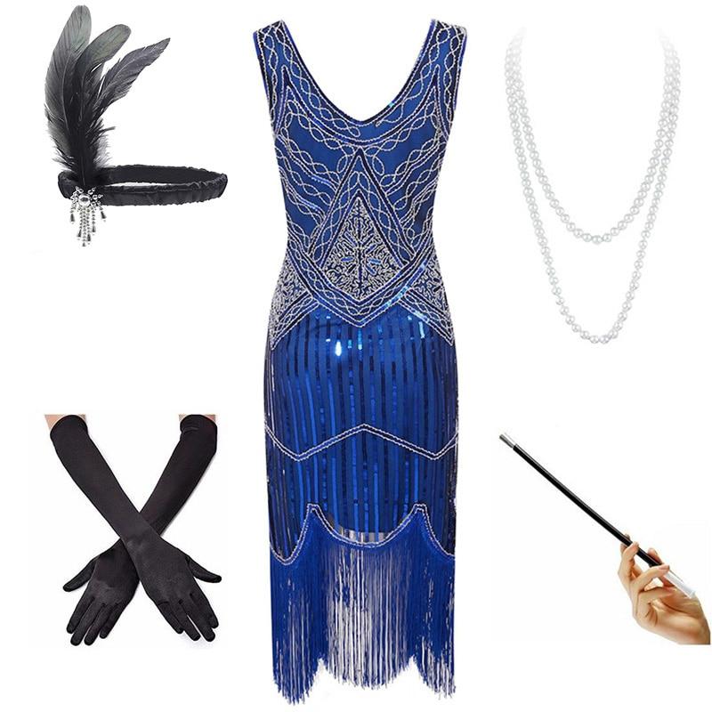 Robe Année 20 Vintage Bleu