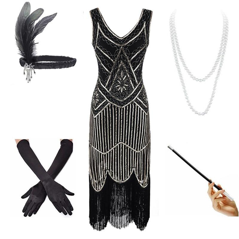 Robe Année 20 Vintage Noire et Or
