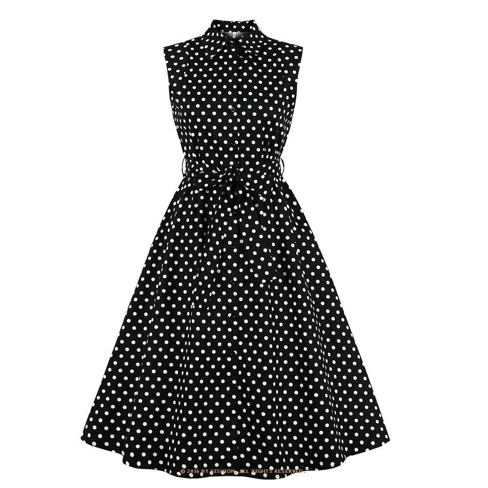 Robe Année 50 Américaine Vintage Noire Pois Blancs
