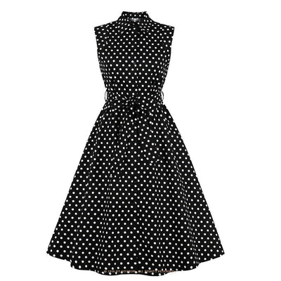 Robe Année 50 Américaine Vintage Noire Pois Blancs