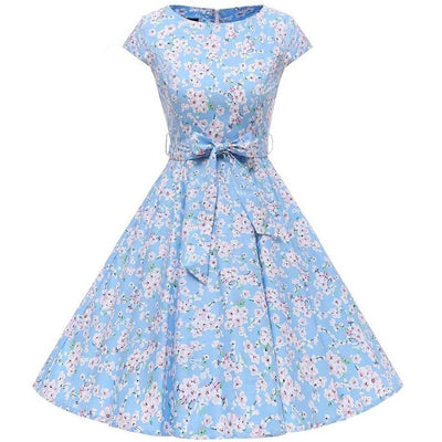 Robe Année 50 Bleu Ciel Fleurie