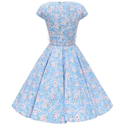 Robe Année 50 Bleu Ciel Fleurie