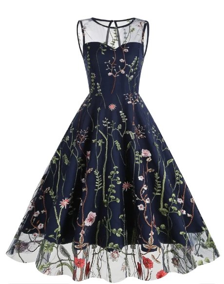 Robe Année 50 Fleur Noir