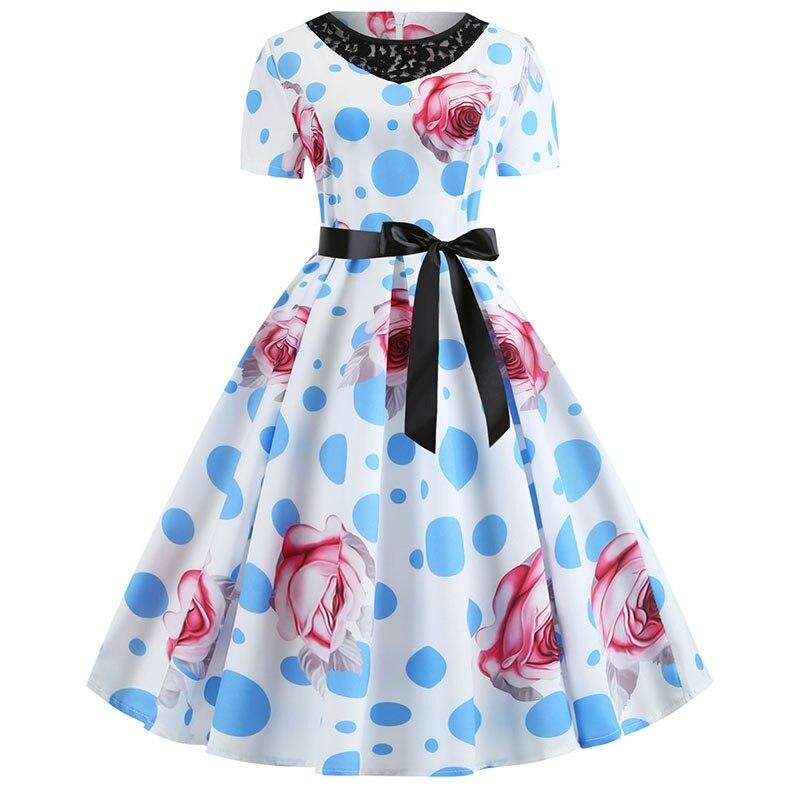 Robe Année 50 Fleur Pois Bleu