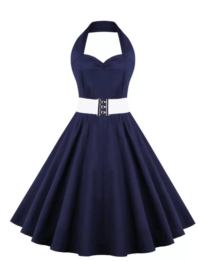 Robe Année 50 Pin Up Bleu foncé