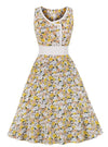 Robe Année 50 Pin Up Jaune Fleurs