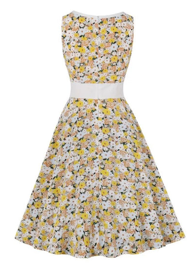 Robe Année 50 Pin Up Jaune Fleurs