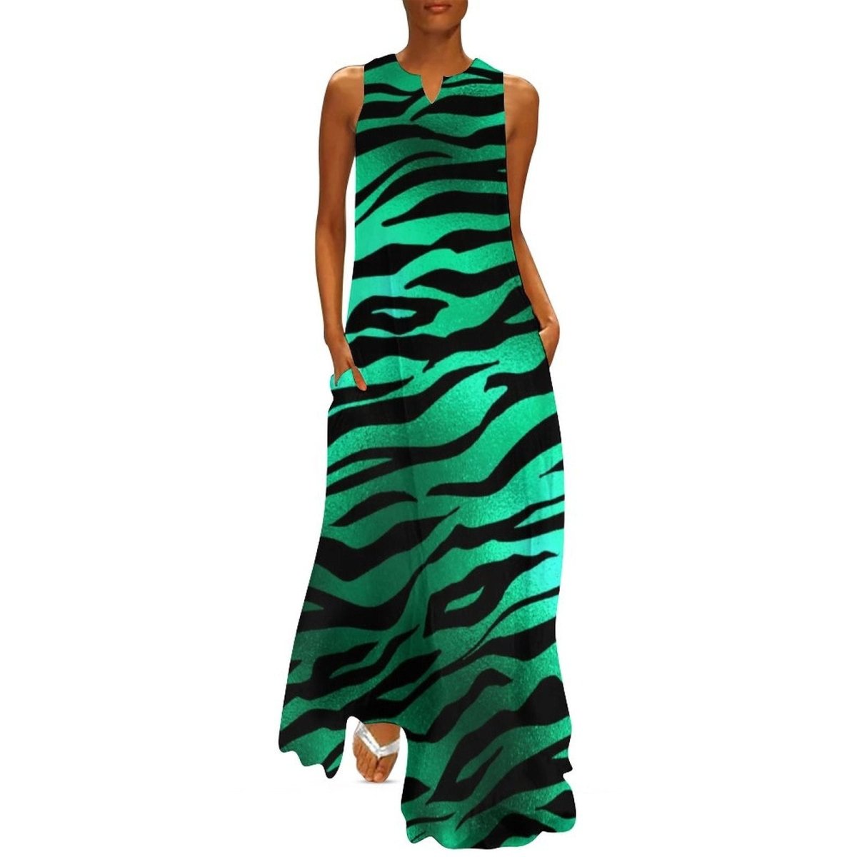 Robe Année 70 Vintage Noire et Verte