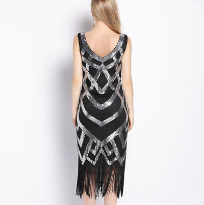 Robe Années 20 Vintage Noir Argent